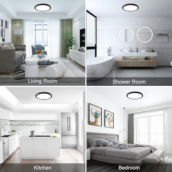 9 Inch Black LED Flush Mount Ceiling Light, 5000K Daylight White Low Profile, 18W 1800LM, Round Slim Flat Ceiling Fixture for Closets, Bedrooms, Hallways, Stairwells, Porch