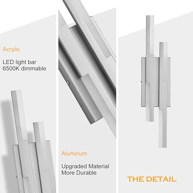 Benkut Modern LED Wall Sconce Silver Remote Wall Light Fixtures for Bathroom, Dimmable Vanity Light Indoor LED Remote Wall Sconce for Bedside Bedroom Living Dining Room (1 Pack 3000-6500K 19.7inch)