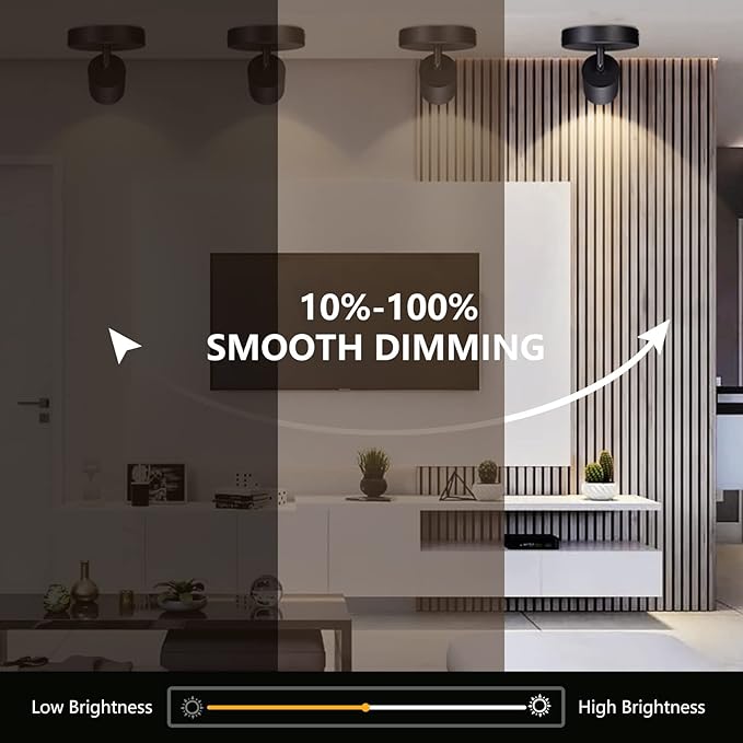 VANoopee Flush Mount LED Ceiling Spotlight Dimmable Adjustable Spotlight Directional Spot Lights Indoor Bright Can Accent Fixture for Living Room Bedroom - CRI90 Flicker Free 10W 800lm 4000K Black