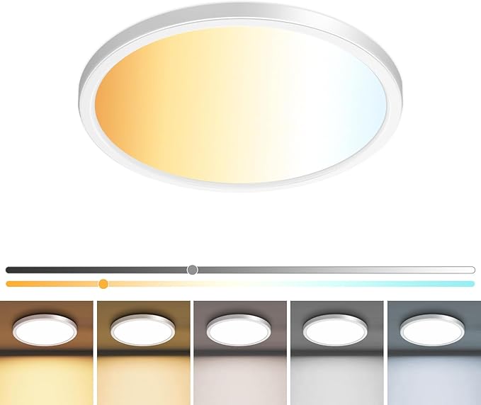 zemty 7 inch Small White LED Flush Mount Ceiling Lights, Dimmable 5 Color Temp (3000K-6500K), 1500LM 15W Round Recessed Light Fixture for Closet Kitchen Bathroom Bedroom, 1Pack