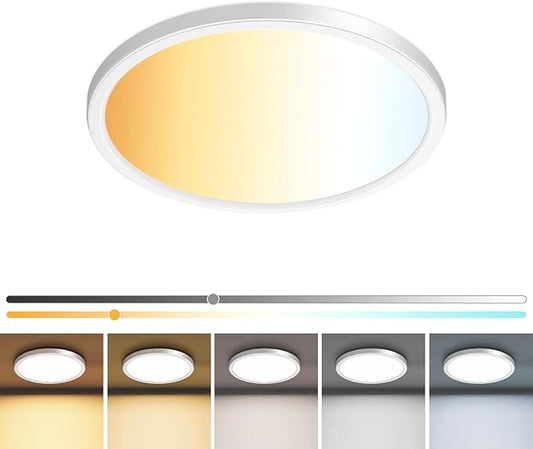 zemty 7 inch Small White LED Flush Mount Ceiling Lights, Dimmable 5 Color Temp (3000K-6500K), 1500LM 15W Round Recessed Light Fixture for Closet Kitchen Bathroom Bedroom, 1Pack