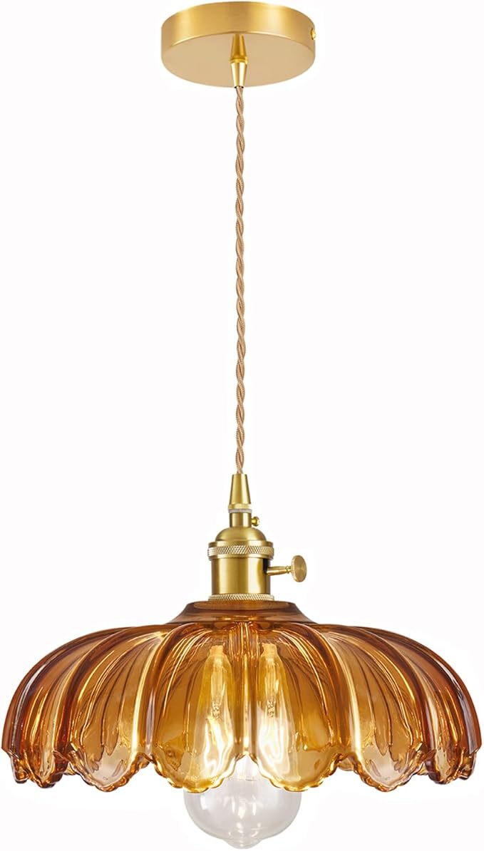 Glass Pendant Light Vintage Light Fixtures, Glass Pendant Lights Kitchen Island, Adjustable Hanging Light for Kitchen Island Dining Room Hallway (Dark Amber)