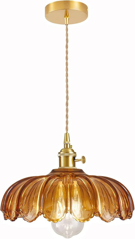 Glass Pendant Light Vintage Light Fixtures, Glass Pendant Lights Kitchen Island, Adjustable Hanging Light for Kitchen Island Dining Room Hallway (Dark Amber)