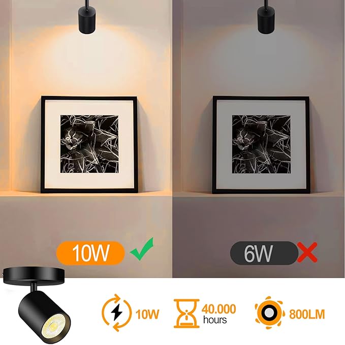 VANoopee Flush Mount LED Ceiling Spotlight Dimmable Adjustable Spotlight Directional Spot Lights Indoor Bright Can Accent Fixture for Living Room Bedroom - CRI90 Flicker Free 10W 800lm 3000K Black