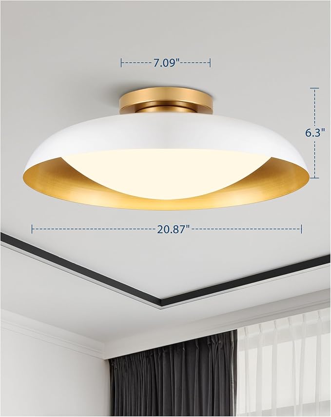 kudos Large Flush Mount Ceiling Light, 21inch LED Ceiling Light Fixture, White and Gold Finish, 44W 2500lm Modern Hanging Light Fixtures for Living Room, Bedroom, Hallway, 5CCT Adjustable, KDCL02-WT-L