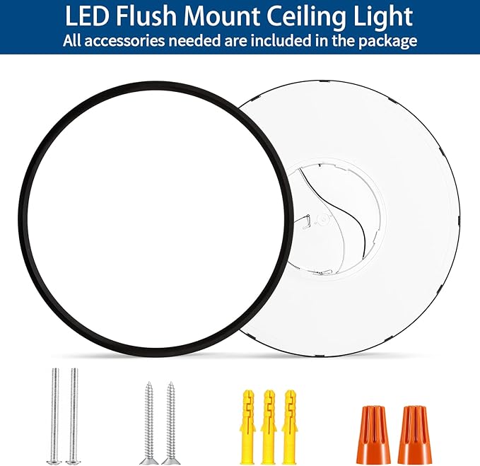 Modern 20'' Led Ceiling Light Fixture, Ultra Thin Flush Mount, Dimmable & 3000K/4500K/6000K Selectable, 40W 4000LM, Black, for Bedroom, Kitchen, Dining Room, Living Room, Home Office, Hallway