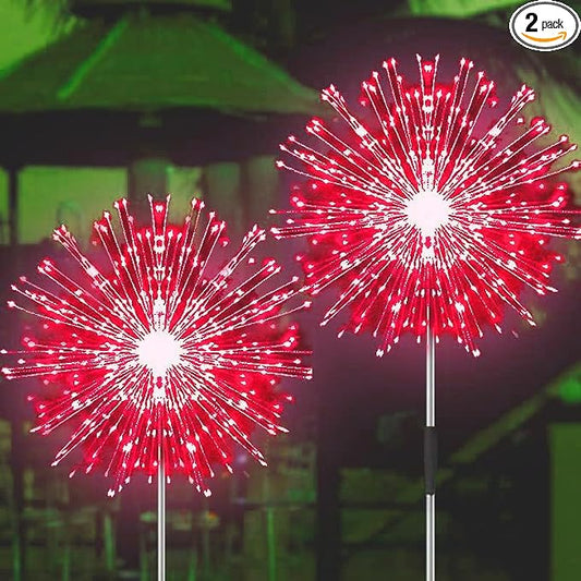 JJGoo Solar Firework Lights, 2 Pack 150 LEDs 2 Lighting Modes Solar Lights Outdoor Waterproof for Garden Patio Walkway Pathway Party Wedding Christmas Decorative - Red