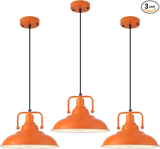 Orange Pendant Light 12.5 inches 3 Packs, Farmhouse Pendant Light, Industrial Pendant Lighting, Kitchen Pendant Lights, Pendant Lights Kitchen Island for Dinning Room Entryway Barn