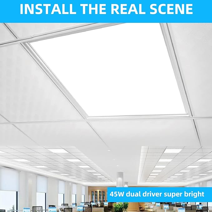 6PCS 2x2 LED Flat Panel Light, 45W 5000K Recessed Edge-Lit 2x2 LED Drop Ceiling Light, 5800lm Lay in Fixture for Office,110-277V, 0-10V Dimmable ETL Listed.