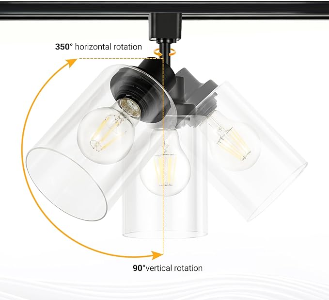 VANoopee H Type Track Lighting Heads E26 Track Light Ceiling Modern for Kitchen, Compatible with H Track Lighting Rail System, Black Track Lighting Fixtures with Glass Lamp Shade, 1 Pack, No Bulbs