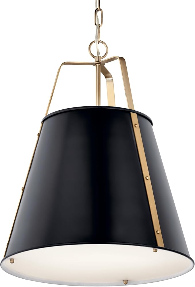 Kichler Etcher 2-Light Pendant, Updated Traditional Light with Etched Painted White Glass Diffuser in Black and Champagne Bronze, for Kitchen or Dining Room (22.5" x 18"), 52711BK