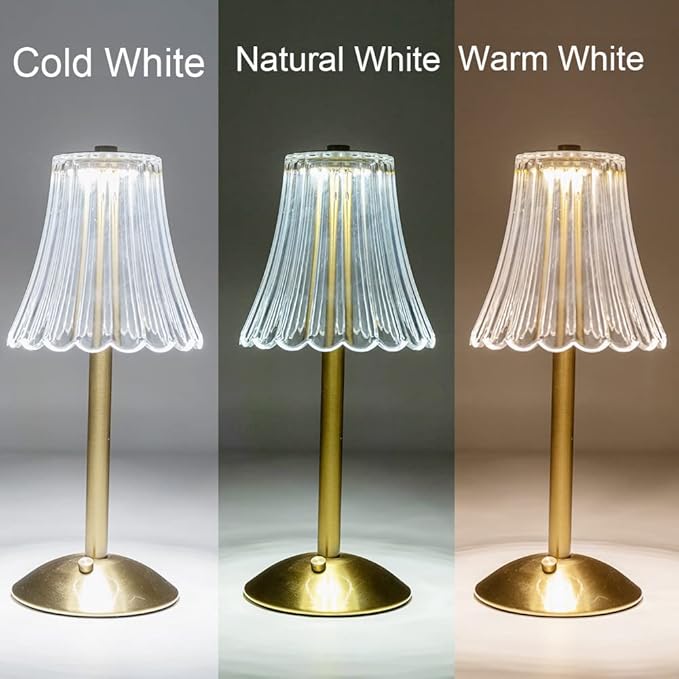 HEQET Cordless Table Lamps for Home,Table,Dining Room, Gold Rechargeable Lamps, USB Charge 12'' Tall LED Brass Portable Outdoor Indoor Table Lamp with Built-in Dimmer (Pack2 Gold Flower Lamp)