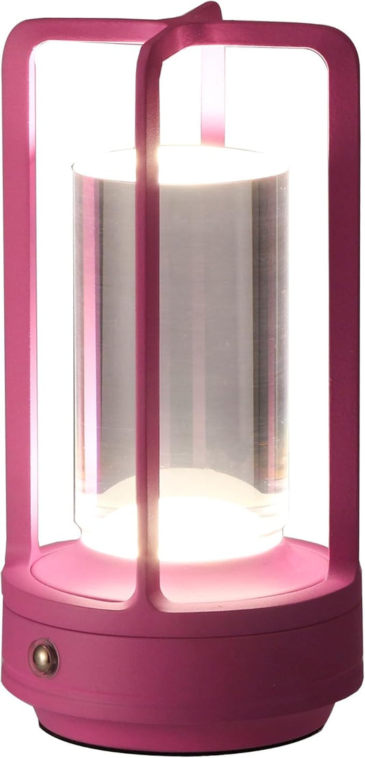 Portable Metal Table Lamp, Cordless Table Lamp, Rechargeable Battery Powered Portable LED Desk Lamp, 3 Color Stepless Dimming Touch, for Bedroom Restaurant Home Outdoor (Pink)
