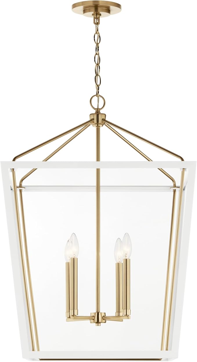 Kichler Delvin 4-Light Foyer Pendant, Updated Traditional Light with Clear Glass in Champagne Bronze and White, for 2-Story or Vaulted Foyer, Dining Room, Living Room, or Kitchen, 52620CPZWH