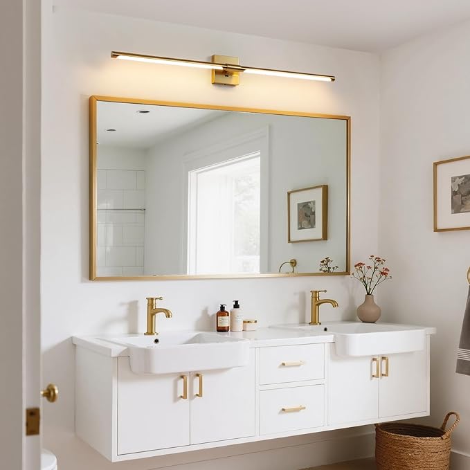 Gold Vanity Light Fixtures for Bathroom Over Mirror 40 inch LED Bath Sconces IP44 5CCT Adjustable Morden Picture Lights for Paintings (Built-in Dimmer)