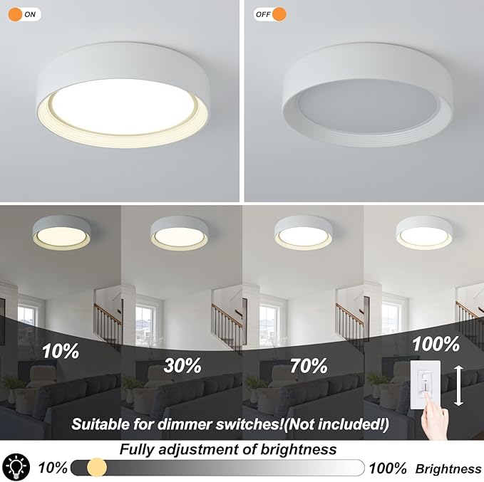 Dimmable Led Flush Mount Ceiling Light,15.75 Inch/36W/ 5CCT 3000K-6000K,Modern White Close to Ceiling Lighting Fixtures,Round Metal Ceiling Lamp for Bedroom,Living Room,Laundry Room
