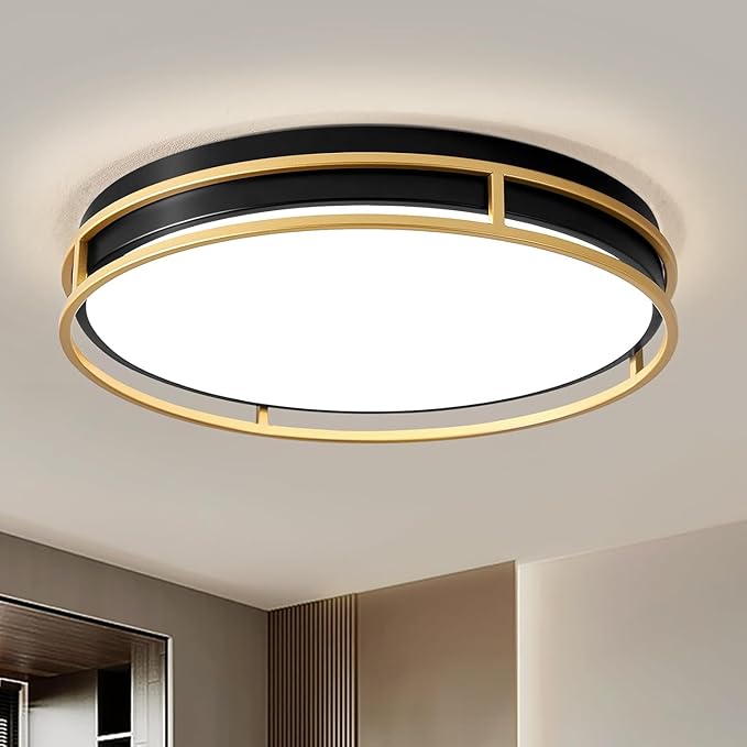 Pevfah Modern Flush Mount Ceiling Light, 5CCT 2700 K-6000 K Dimmable Black and Gold Ceiling Lighting Fixture, Minimalist Round LED Ceiling Lamp for Kitchen, Bedroom, Hallway, Living Room-16.5 Inch
