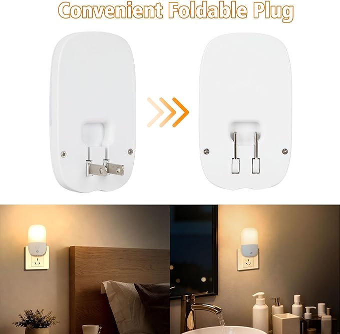 echosari Night Lights Plug into Wall, 2 Pack Dimmable Night Light with Dusk to Dawn Light Sensors, Warm White LED Nightlights for Bathroom Bedroom Kitchen Hallway Stairs