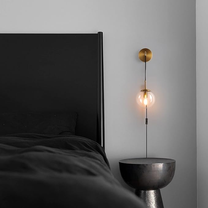 KUZZULL Wall Sconces Set of Two Plug in Wall Sconces Brushed Brass Gold Wall Lamp with Cord Wall Sconce Plug in with Globe Clear Glass Shade Sconces Set of 2 Wall Light Sconce