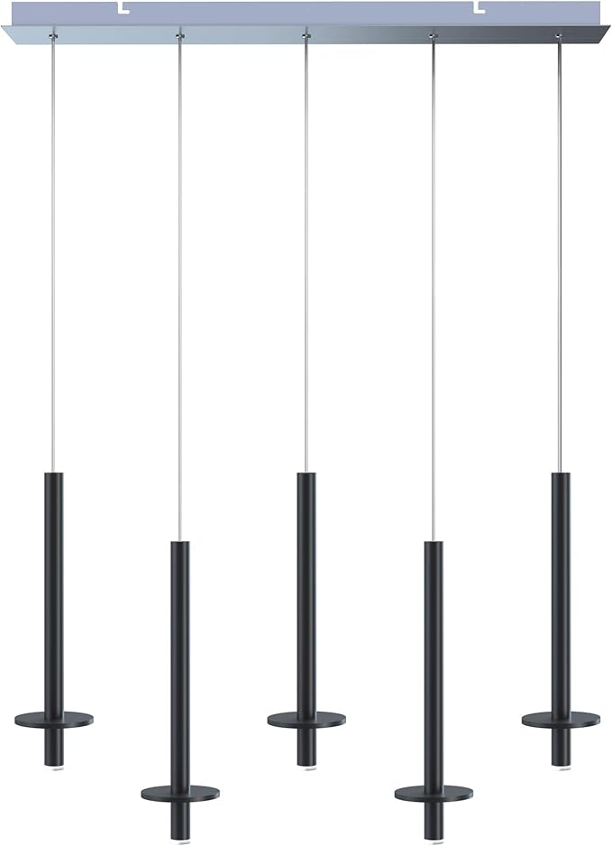 Draco 5 Pendant Lighting Black – LED Hanging Light Fixture for Kitchen Island, Bar, Foyer – Equilateral Cluster of Mini Metal Rod Pipe Tube Cylinders – Dimmable, Adjustable Wire, Lamp Bulb Included