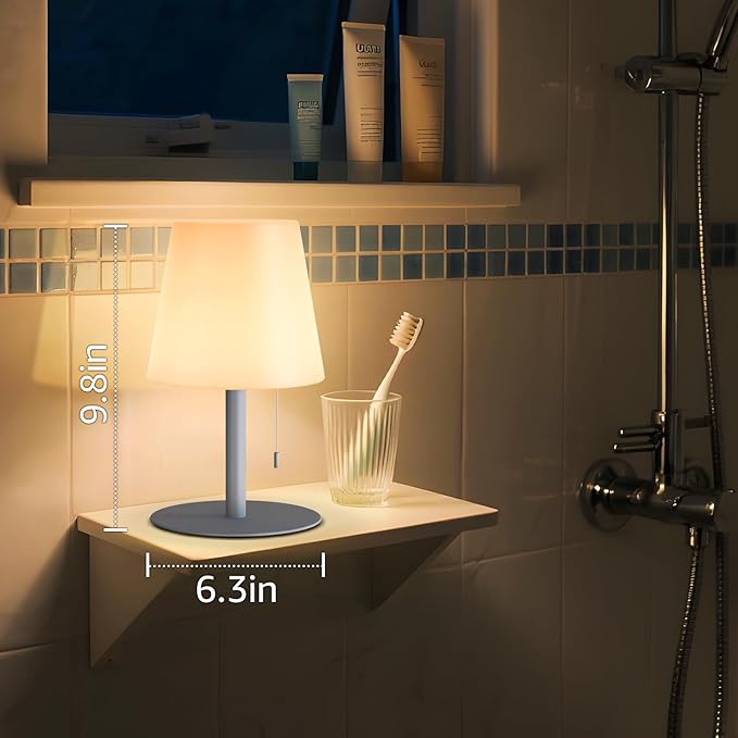uuffoo Shower Lamp Waterproof 8 Colors, Shower Light Rechargeable Cordless Battery Operated, LED Outdoor Table Lamps Dimmable Portable for Indoor Outdoor Bathroom Home Patio (Gray)