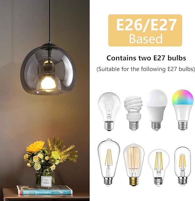Large Smoke Glass Pendant Lights for Kitchen Island, Includes Extra Bulbs & 4.26FT Adjustable Cord, Modern Pendant Lighting Fixtures for Kitchen, Dining Room, Living Room(9in, 2-Pack)