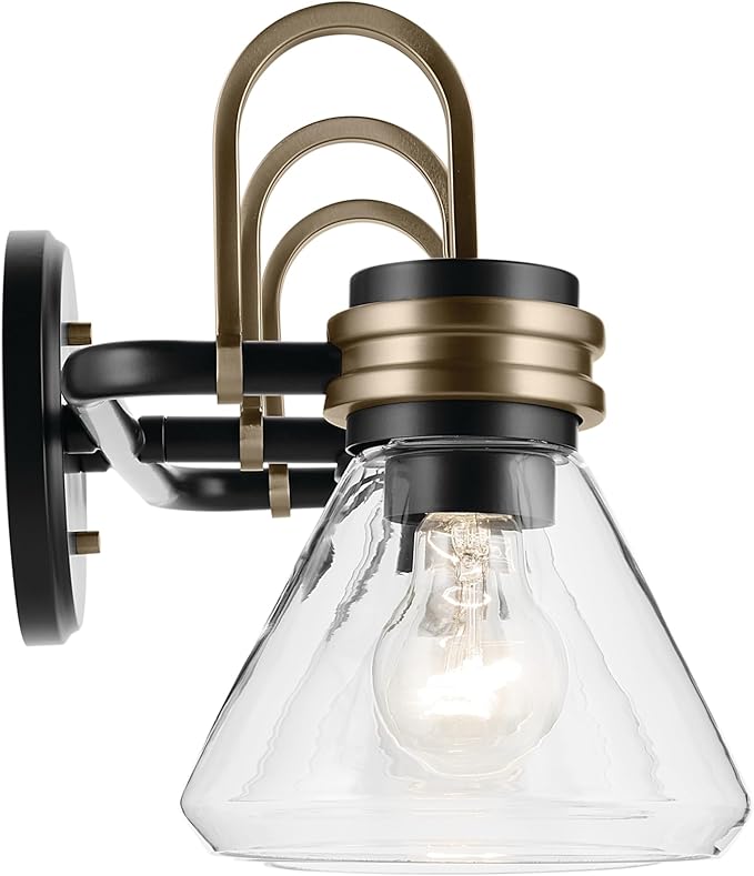 Kichler Farum 26" 3-Light Bathroom Vanity Light Fixture with Clear Glass in Black, Modern Wall Mount Over Mirror for Single or Double Vanity, Powder Room (26" x 9.5" x 9.5"), 55155BKCLR