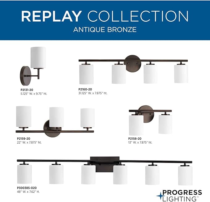 Progress Lighting P2160-20 Replay Bath & Vanity, 4-Light, Antique Bronze