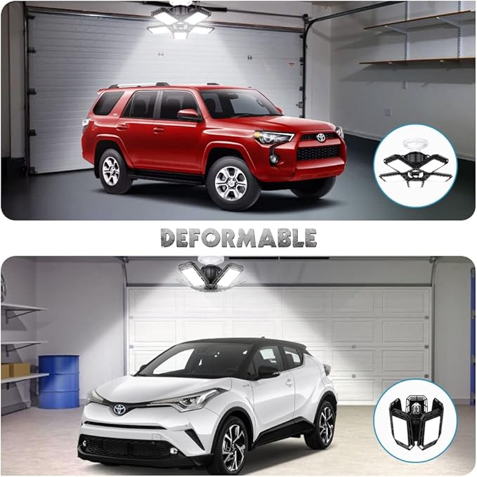 LED Garage Lights 2 Pack,Ceiling LED Shop Light 160W 16000LM 6500K Screw in Led Light with 5+1 Deformable Panels, Bright Led Lighting for Garage Workshop Basement Support E26/E27 Socket