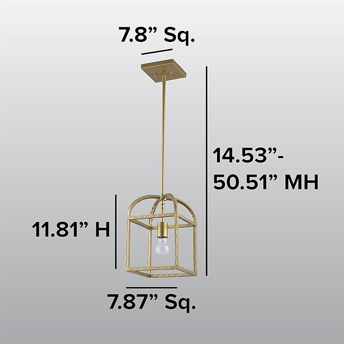 Asher Hamilton AHP-208AG Montclair 7.87 Inch Pendant Light | Adjustable 11.81 to 50.51 Inch Height | E26 Medium Base | Dry Rated for Indoor Use Only | Antique Gold Finish