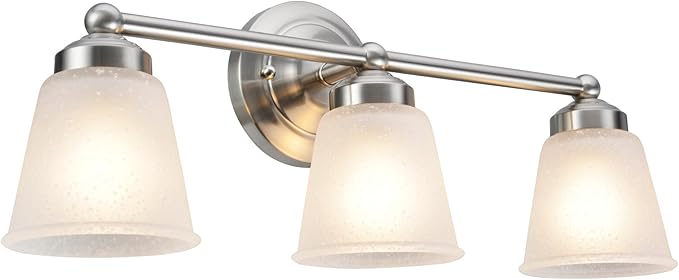 Aspen Creative 62014-1, Three-Light Metal Bathroom Vanity Wall Light Fixture, 24" Wide, Transitional Design in Satin Nickel with Frosted Seeded Glass Shade