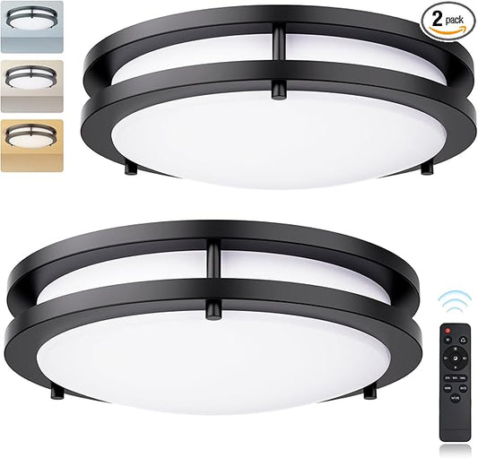Kalium LED Ceiling Light with Remote 2 Pack 10 Inch Flush Mount Ceiling Light Fixture,18W 3000K-6000K Adjustable Color Temperature,Dimmable Lighting Fixtures for Kitchen Bedroom Hardwired Installation