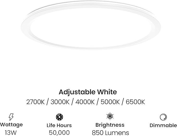 Feit Electric 11" Round LED Flat Panel Light, Adjustable White 5 Color Temperatures, Night Light Mode, Dimmable, Slim Profile with Interchangeable Magnetic Frames, FP11RT/5CCT/NL/WH