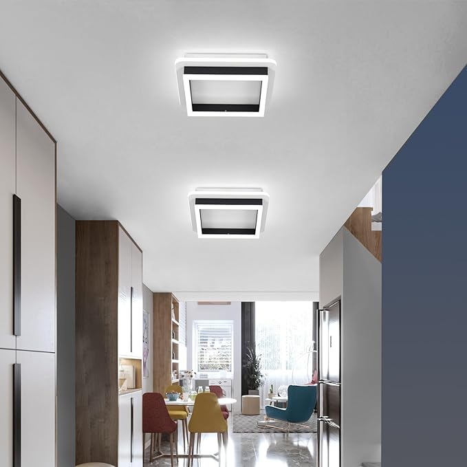 CANEOE 2 Packs Square Flush Mount Ceiling Light, 6000K Black Modern LED Ceiling Light Fixture, Minimalist Hallway Lighting Fixture Ceiling Lamp for Hallway Entryway Bedroom Balcony