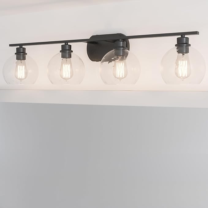 Quoizel PRUC8636MBK Pruitt Blueprint Vanity Bath Lighting, 4-Light 100 Watts, Matte Black