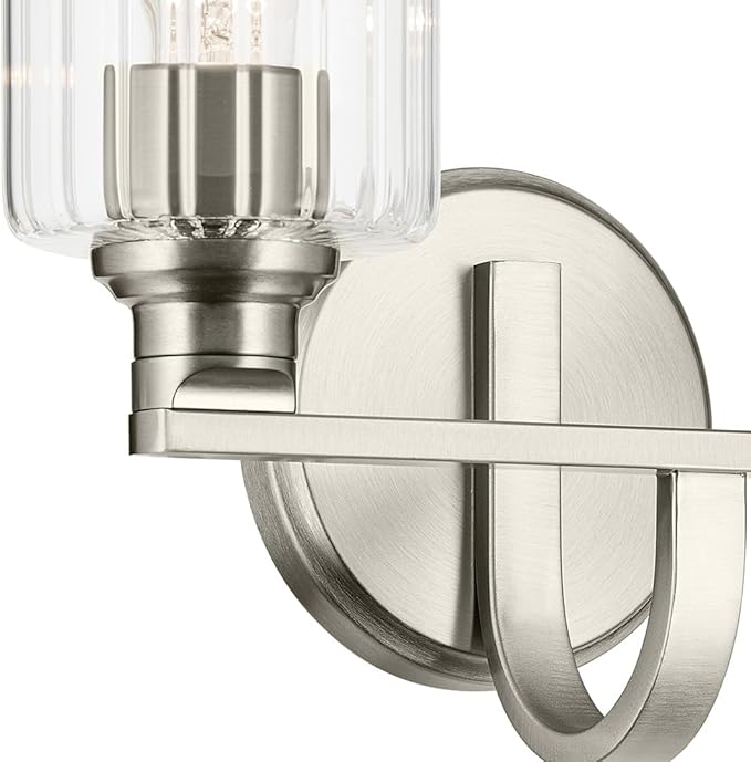 Kichler Gioe 14.25" 2-Light Bathroom Vanity Light Fixture with Clear Fluted Glass in Brushed Nickel, Damp Rated for Bathroom Over Mirror (14.25" W x 10.5" H), 55225NIFLU