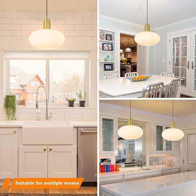 Modern Pendant Light, Brass Gold Kitchen Island Pendant Light Fixture, Pendant Lighting Fixture with Milky White Globe Glass Shade, Adjustable Ceiling Hanging Ligth for Bathroom Dining Room, 11.5in