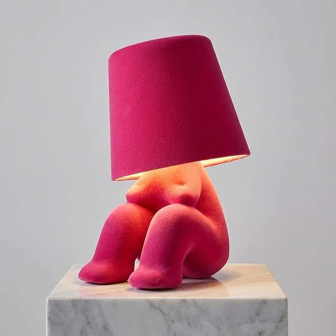 Bedside Touch Control Table Lamp, Golden Decor Thinker Statue LED Table Lamp with USB Port, 3 Way Dimmable Modern Night Light Nightstand Lamp for Home Living Room Office Shelf Decor (Pink-H)