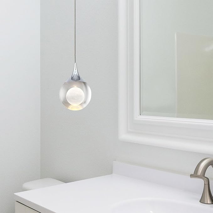 JoollySun Pendant Light Modern Crystal: Mini Chrome Light Fixtures Ceiling Hanging for Kitchen Island Bathroom