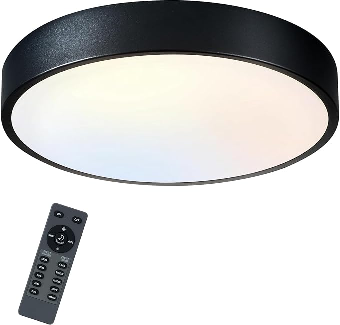 Black Flush Mount Ceiling Light 15 inch LED Dimmable Ceiling Lamp Remote Control 36W 5CCT(2700K-5000K) Bedroom Lamp Light Fixture for Bedroom Foyer Kitchen Entryway Closet Hallway