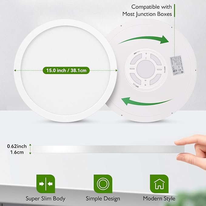 15 Inch Large LED Flush Mount Ceiling Light Fixture, 30W 4000Lm Dimmable Modern Recessed Ceiling Lamp, 5000K Daylight White Super Slim Low Profile Ceiling Light for Kitchen Bedroom Hallway, 1-Pack