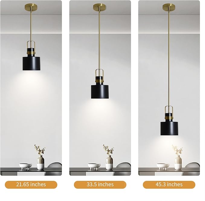 Pendant Kitchen Light – Adjustable Hanging Pendant Lights for Kitchen Island, Farmhouse Pendant Light, Modern Ceiling Lighting for Dining Room, Bathroom & Living Room (Black)