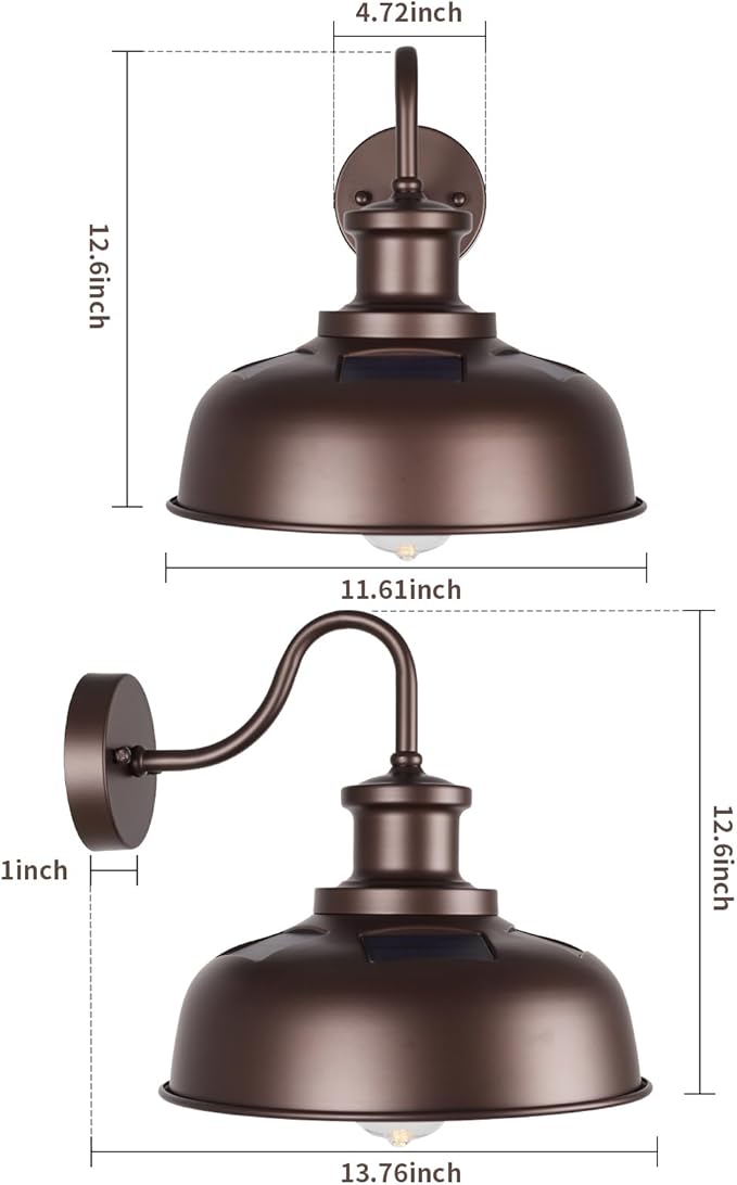 Solar Barn Lights for Outside, Outdoor Wall Light Solar Powered, Farmhouse Exterior Wall Sconce, Industrial Outside Lighting Fixture, Rustic Bronze White Lanterns for Barn Shed Coop Garage Patio