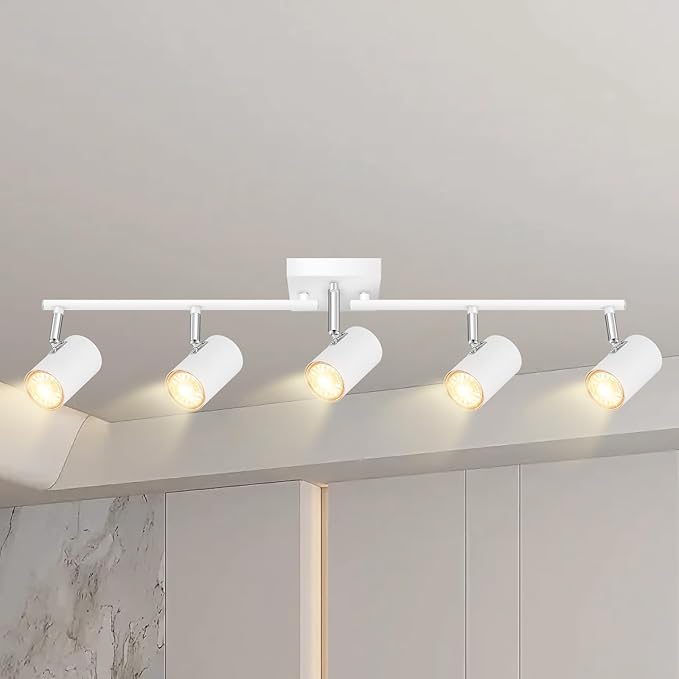 BoostArea Track Lighting Fixtures Ceiling, 5 Light White Track Light with Rotatable Light Heads, Modern Track Lighting Fixtures Ceiling for Kitchen/Living Room,GU10 Bulb Not Included
