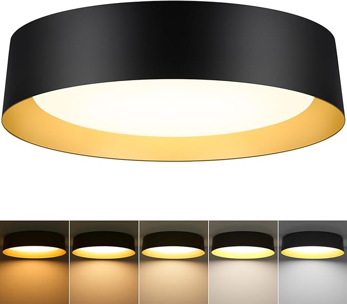 BrightHome 16in Flush Mount LED Ceiling Light, 30W(300W Equiv) 3000LM, 5CCT 2700K 3000K 4000K 5000K 6000K, Dimmable Modern Flush Mount Light for Bedroom, Bathroom, Hallway, Kitchen, White and Gold