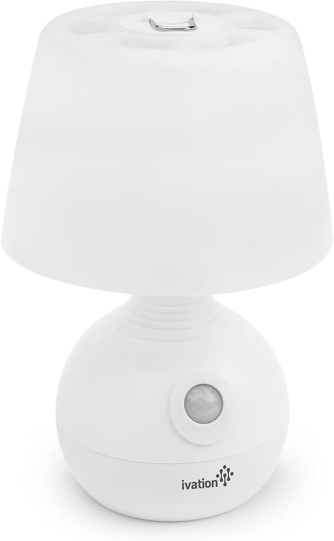 Ivation 12-LED Battery Operated Motion Sensing Table Lamp - Dual Color Range - Available Settings Include Manual & Automatic Motion & Light Sensing, White