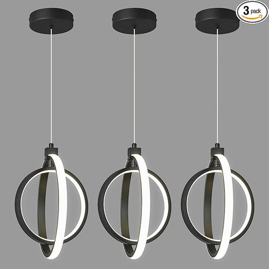 Modern LED Chandelier Black Ring Pendant Light Fixtures 4000K Dimmable Height Adjustable Pendant Lighting for Dining Room Kitchen Island Bedroom Living Room Foyer（3-Pack）