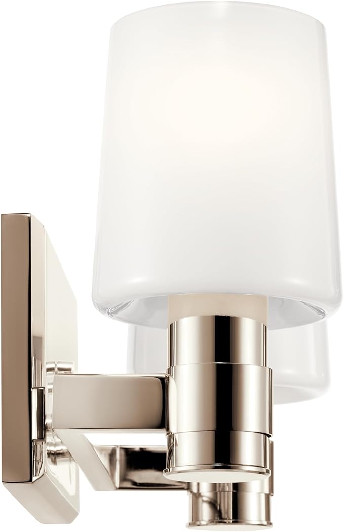 Kichler Adani 2-Light Bathroom Vanity Light Fixture, Modern Wall Mount Light with Opal Glass in Polished Nickel for Powder Room or Mirror Lighting (8.25" x 14.5"), 55175PN