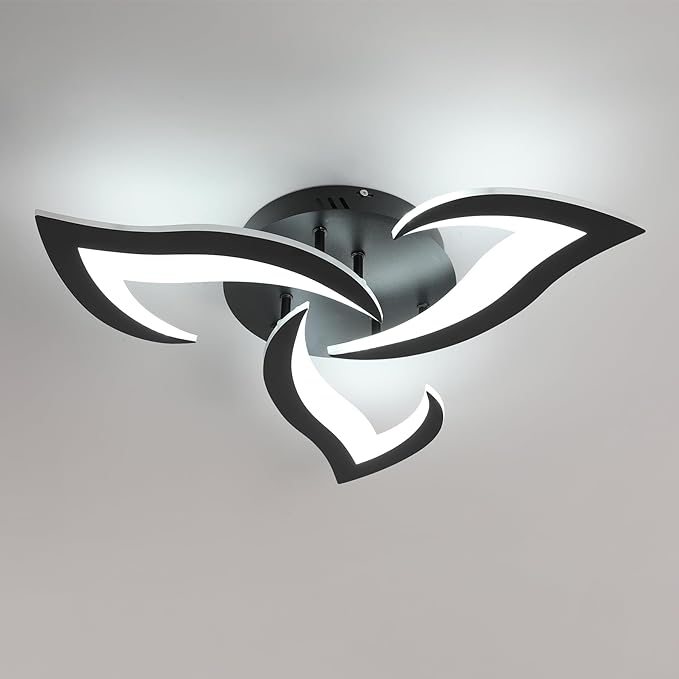 Goeco Modern Ceiling Light, Dimmable Black Acrylic Ceiling Light with Remote Control (3000K-6500K), 3-Head Flower Shape LED Ceiling Lamp for Living Room, Bedroom, Dining Room, Kitchen