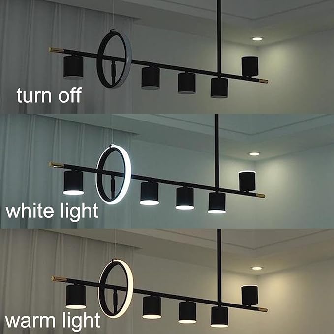 Siittoo Modern Black Pendant Light, LED Dimmable Hanging Pendant Light Fixture with Spotlights, 40'' Modern LED Chandelier Kitchen Island Light for Table Dining Room Bar (40W, 6-Light, Matte Black)